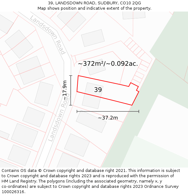 39, LANDSDOWN ROAD, SUDBURY, CO10 2QG: Plot and title map