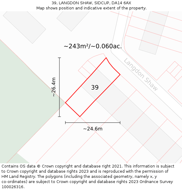 39, LANGDON SHAW, SIDCUP, DA14 6AX: Plot and title map