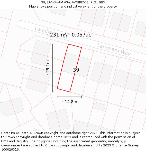 39, LANGHAM WAY, IVYBRIDGE, PL21 9BX: Plot and title map