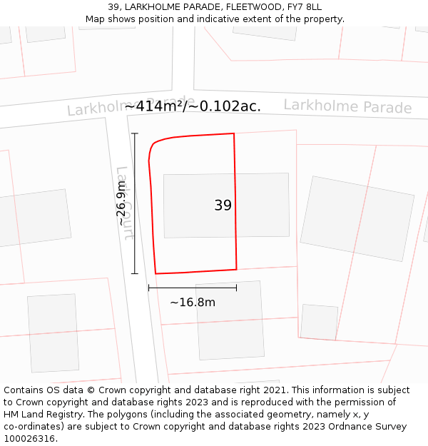 39, LARKHOLME PARADE, FLEETWOOD, FY7 8LL: Plot and title map