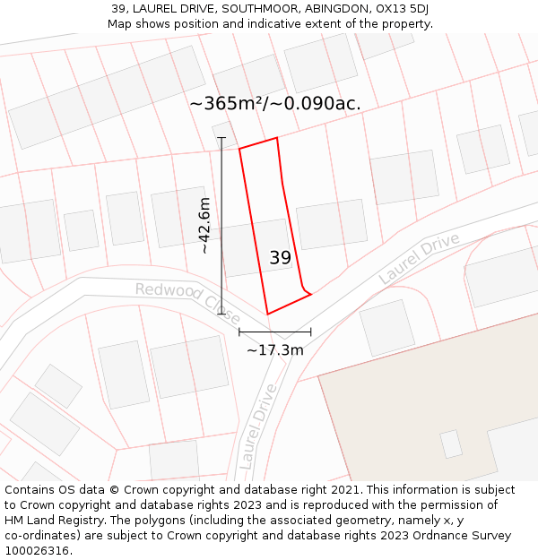 39, LAUREL DRIVE, SOUTHMOOR, ABINGDON, OX13 5DJ: Plot and title map