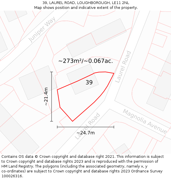 39, LAUREL ROAD, LOUGHBOROUGH, LE11 2NL: Plot and title map
