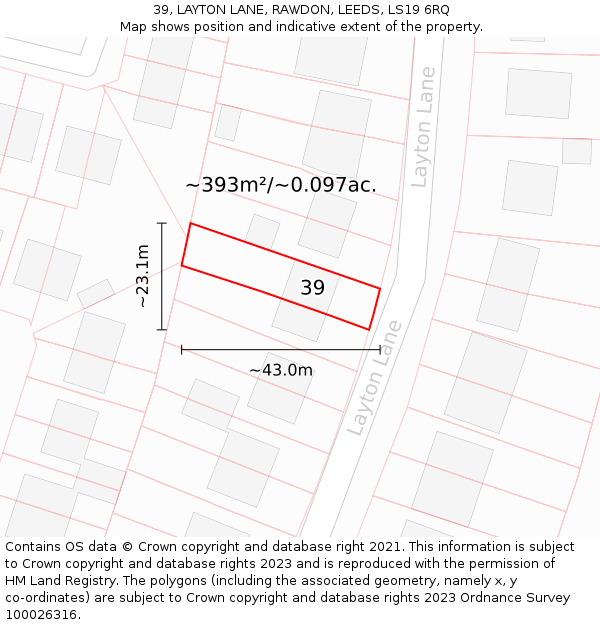 39, LAYTON LANE, RAWDON, LEEDS, LS19 6RQ: Plot and title map