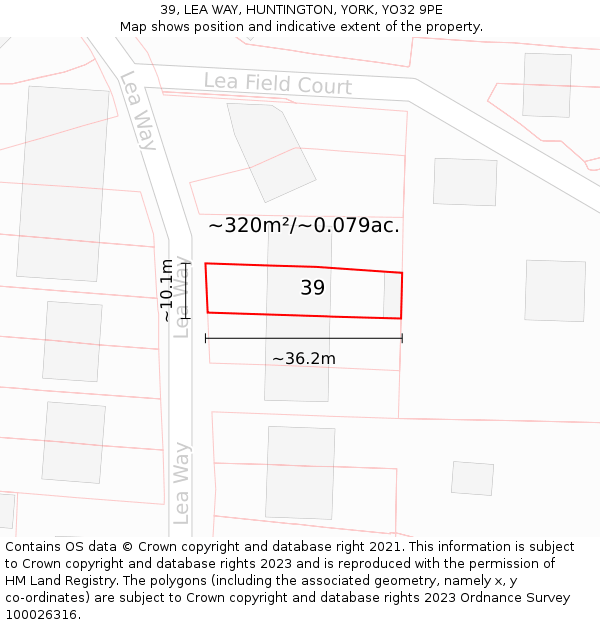 39, LEA WAY, HUNTINGTON, YORK, YO32 9PE: Plot and title map