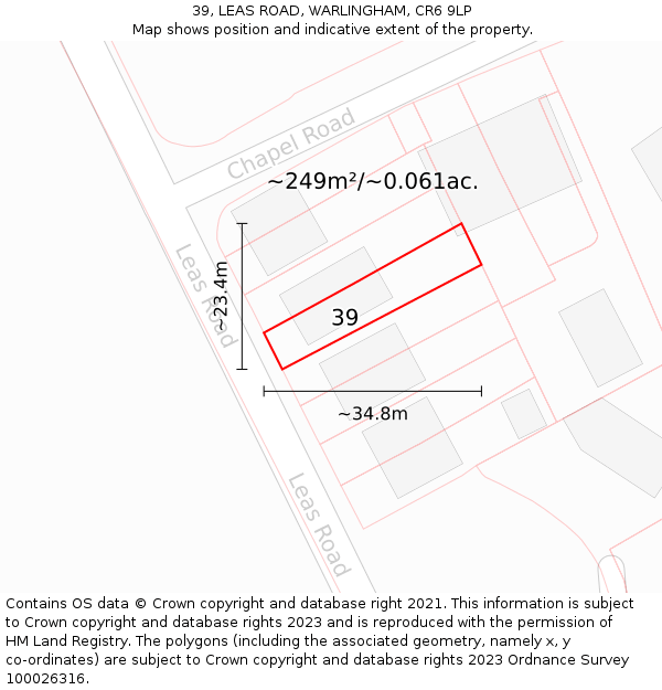 39, LEAS ROAD, WARLINGHAM, CR6 9LP: Plot and title map