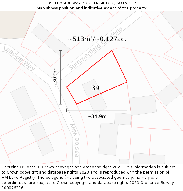 39, LEASIDE WAY, SOUTHAMPTON, SO16 3DP: Plot and title map