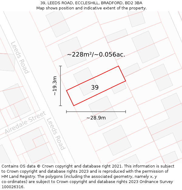 39, LEEDS ROAD, ECCLESHILL, BRADFORD, BD2 3BA: Plot and title map