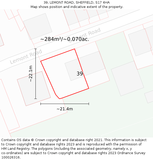 39, LEMONT ROAD, SHEFFIELD, S17 4HA: Plot and title map