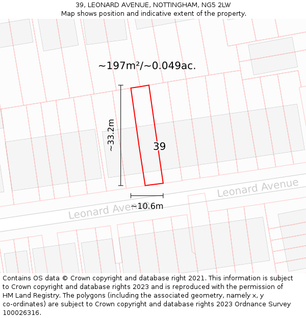 39, LEONARD AVENUE, NOTTINGHAM, NG5 2LW: Plot and title map