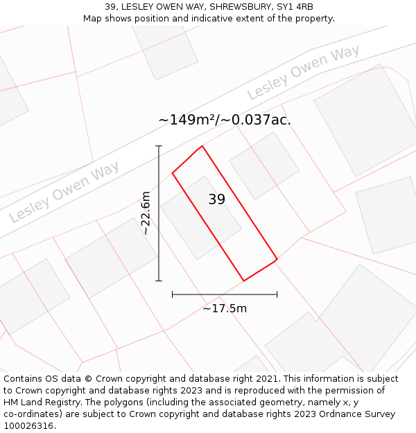 39, LESLEY OWEN WAY, SHREWSBURY, SY1 4RB: Plot and title map