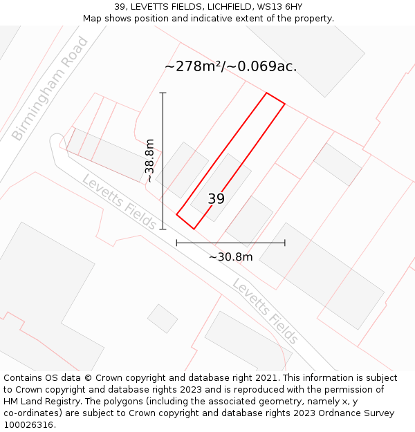 39, LEVETTS FIELDS, LICHFIELD, WS13 6HY: Plot and title map