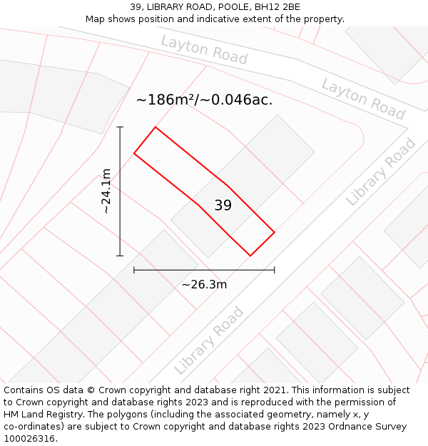 39, LIBRARY ROAD, POOLE, BH12 2BE: Plot and title map