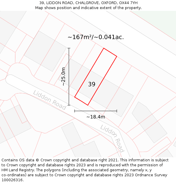 39, LIDDON ROAD, CHALGROVE, OXFORD, OX44 7YH: Plot and title map