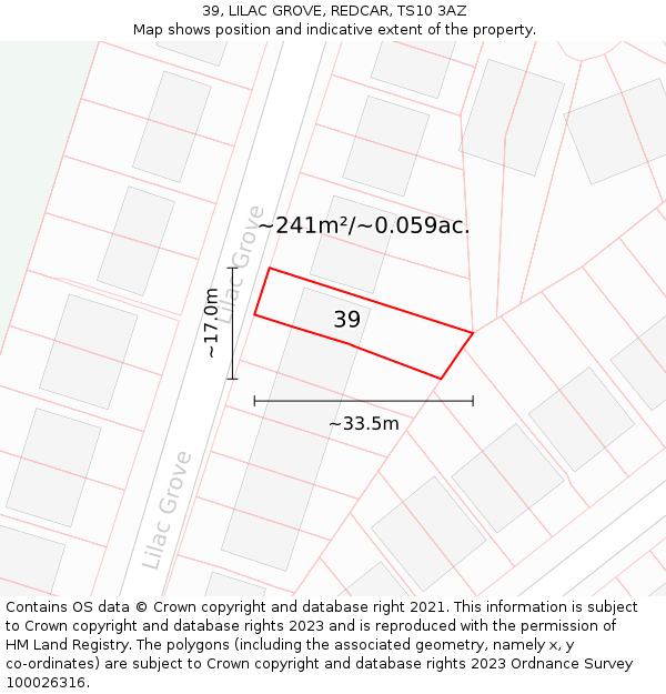 39, LILAC GROVE, REDCAR, TS10 3AZ: Plot and title map