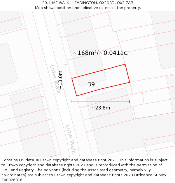 39, LIME WALK, HEADINGTON, OXFORD, OX3 7AB: Plot and title map