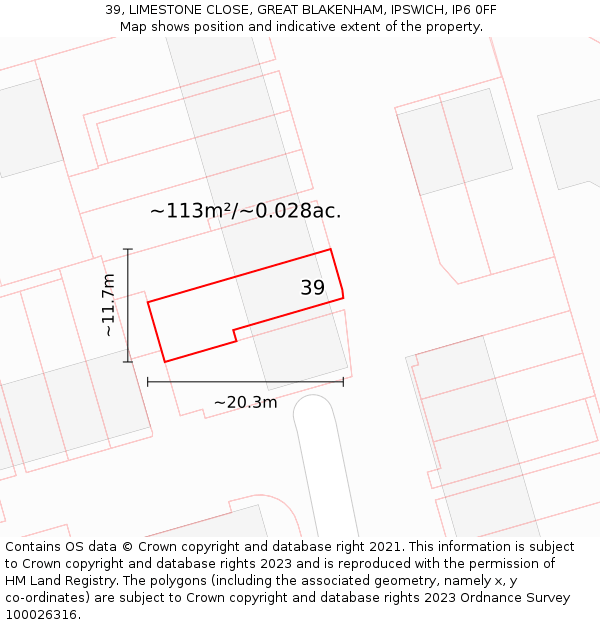 39, LIMESTONE CLOSE, GREAT BLAKENHAM, IPSWICH, IP6 0FF: Plot and title map