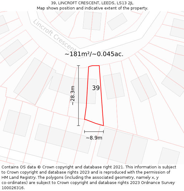39, LINCROFT CRESCENT, LEEDS, LS13 2JL: Plot and title map