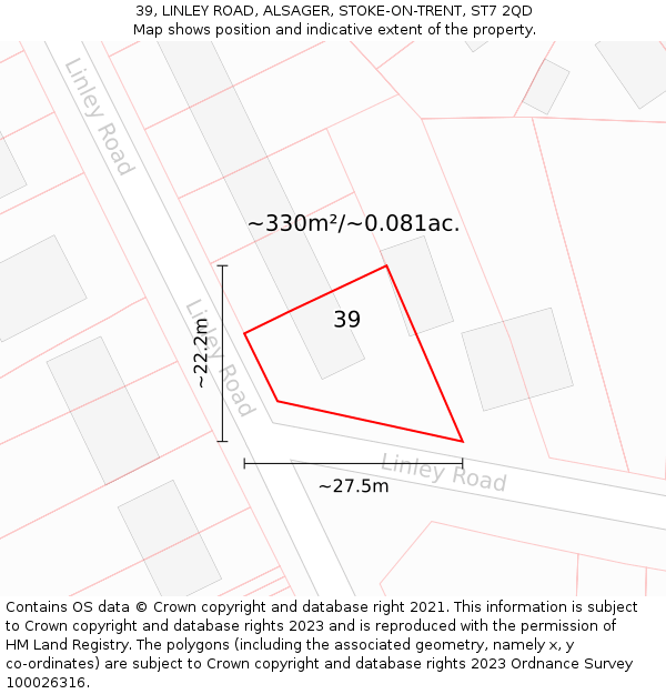 39, LINLEY ROAD, ALSAGER, STOKE-ON-TRENT, ST7 2QD: Plot and title map