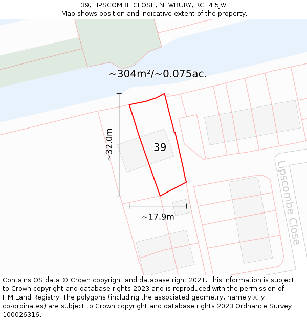 39, LIPSCOMBE CLOSE, NEWBURY, RG14 5JW: Plot and title map