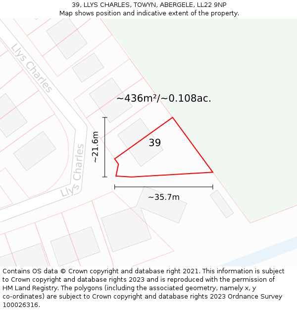 39, LLYS CHARLES, TOWYN, ABERGELE, LL22 9NP: Plot and title map