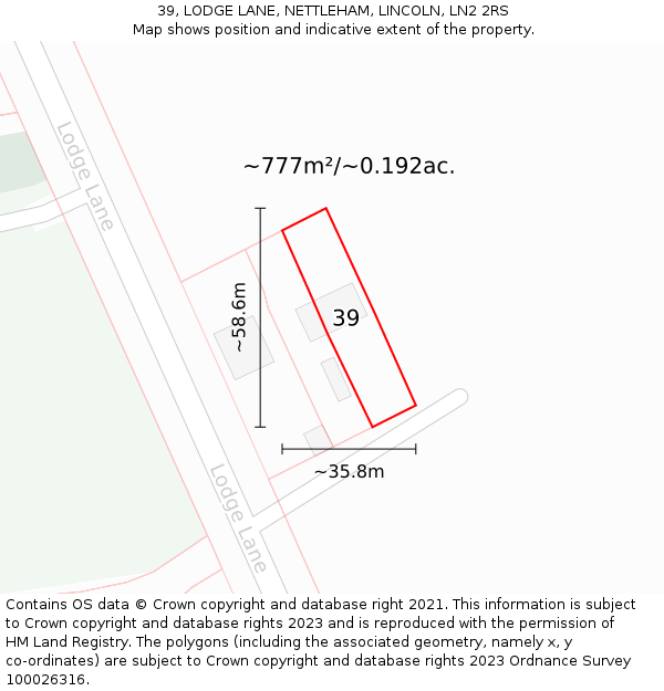 39, LODGE LANE, NETTLEHAM, LINCOLN, LN2 2RS: Plot and title map