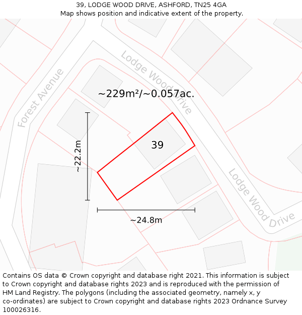 39, LODGE WOOD DRIVE, ASHFORD, TN25 4GA: Plot and title map