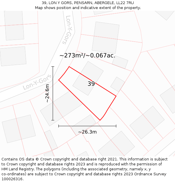 39, LON Y GORS, PENSARN, ABERGELE, LL22 7RU: Plot and title map