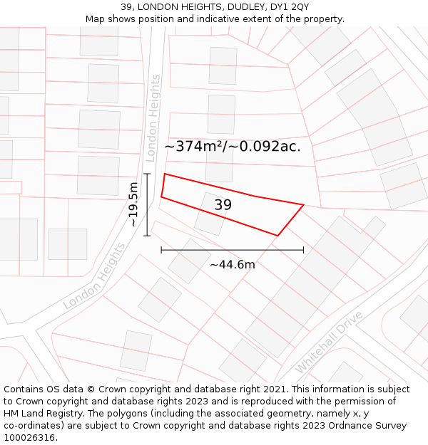 39, LONDON HEIGHTS, DUDLEY, DY1 2QY: Plot and title map