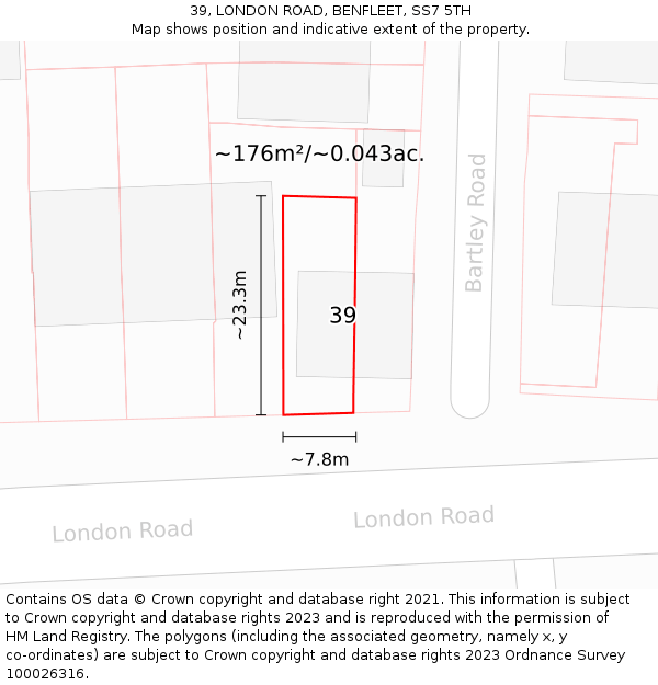 39, LONDON ROAD, BENFLEET, SS7 5TH: Plot and title map