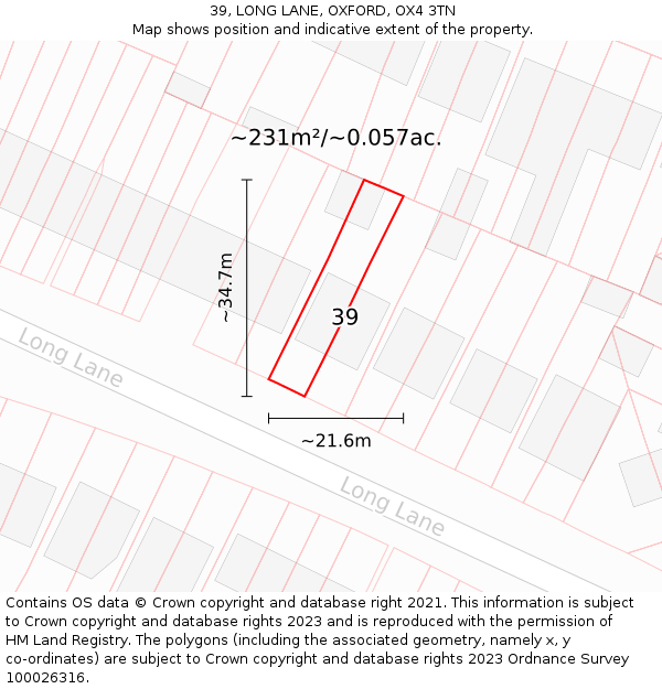 39, LONG LANE, OXFORD, OX4 3TN: Plot and title map