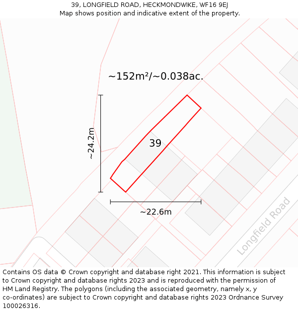 39, LONGFIELD ROAD, HECKMONDWIKE, WF16 9EJ: Plot and title map