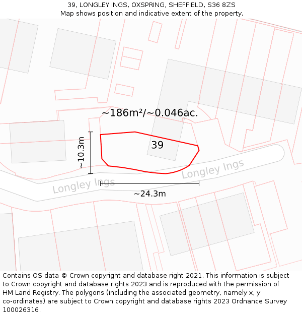 39, LONGLEY INGS, OXSPRING, SHEFFIELD, S36 8ZS: Plot and title map