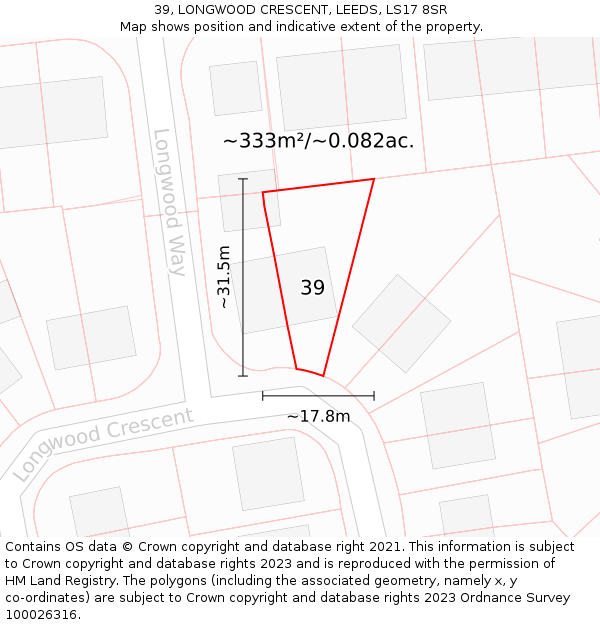 39, LONGWOOD CRESCENT, LEEDS, LS17 8SR: Plot and title map