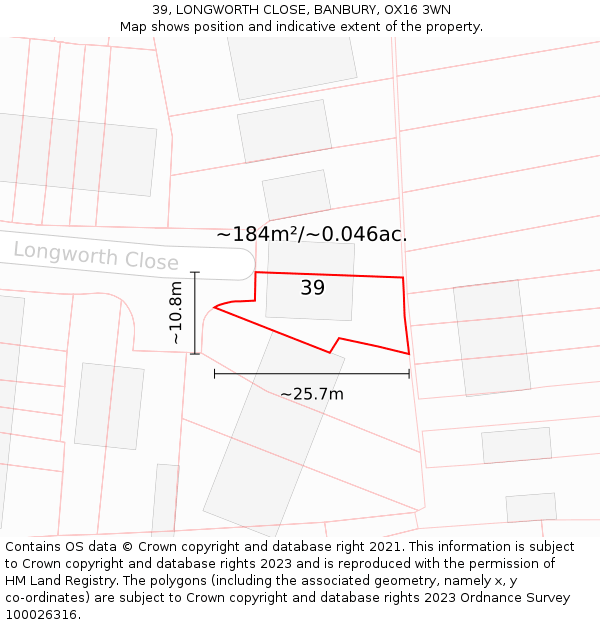 39, LONGWORTH CLOSE, BANBURY, OX16 3WN: Plot and title map