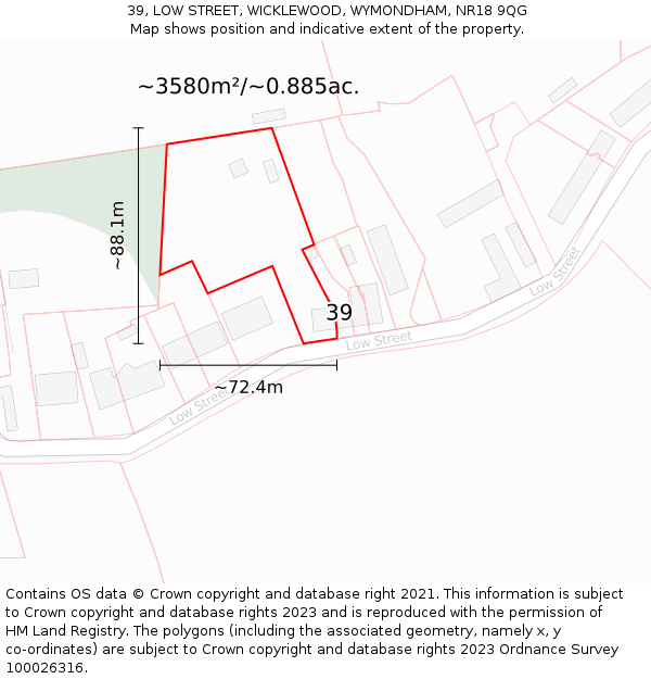 39, LOW STREET, WICKLEWOOD, WYMONDHAM, NR18 9QG: Plot and title map