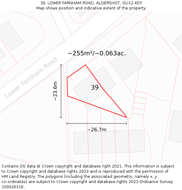 39, LOWER FARNHAM ROAD, ALDERSHOT, GU12 4DY: Plot and title map