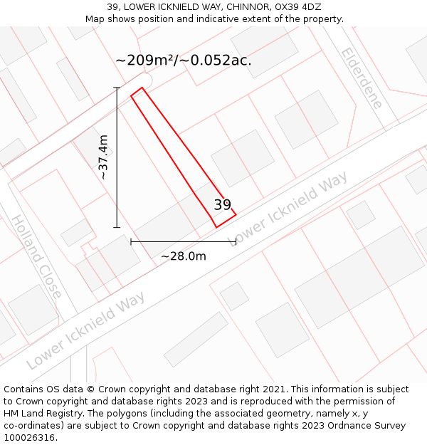 39, LOWER ICKNIELD WAY, CHINNOR, OX39 4DZ: Plot and title map