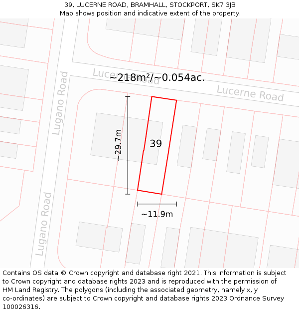 39, LUCERNE ROAD, BRAMHALL, STOCKPORT, SK7 3JB: Plot and title map