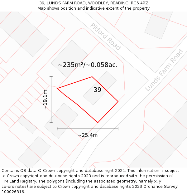 39, LUNDS FARM ROAD, WOODLEY, READING, RG5 4PZ: Plot and title map