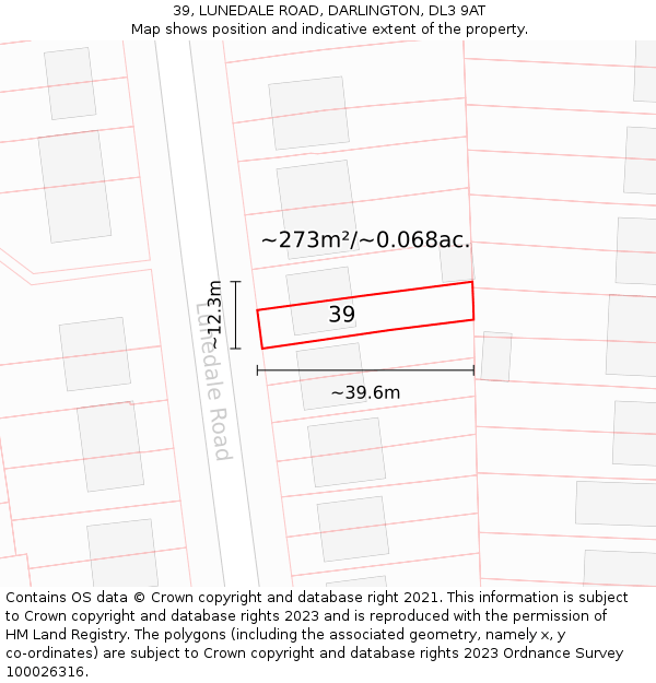 39, LUNEDALE ROAD, DARLINGTON, DL3 9AT: Plot and title map