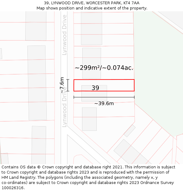 39, LYNWOOD DRIVE, WORCESTER PARK, KT4 7AA: Plot and title map