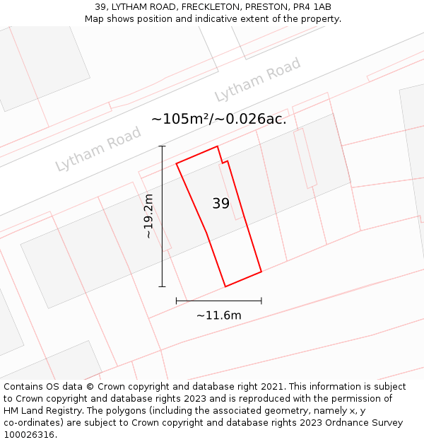 39, LYTHAM ROAD, FRECKLETON, PRESTON, PR4 1AB: Plot and title map