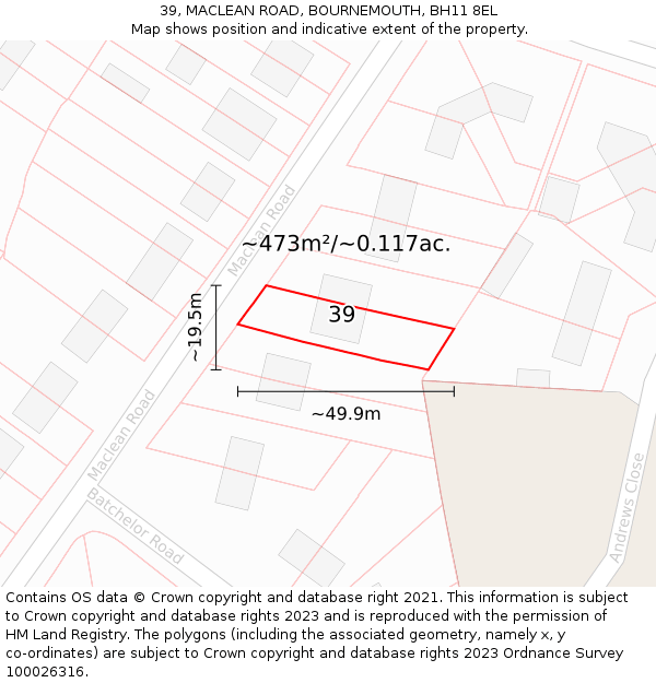 39, MACLEAN ROAD, BOURNEMOUTH, BH11 8EL: Plot and title map