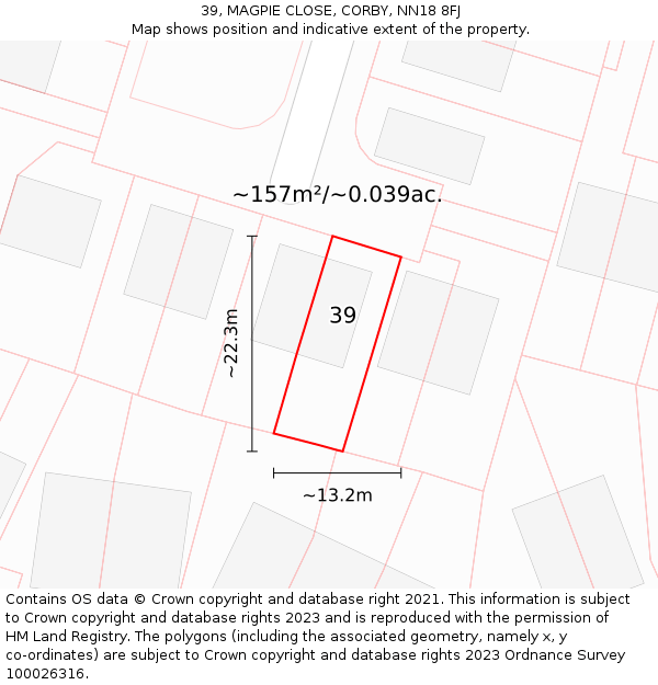 39, MAGPIE CLOSE, CORBY, NN18 8FJ: Plot and title map