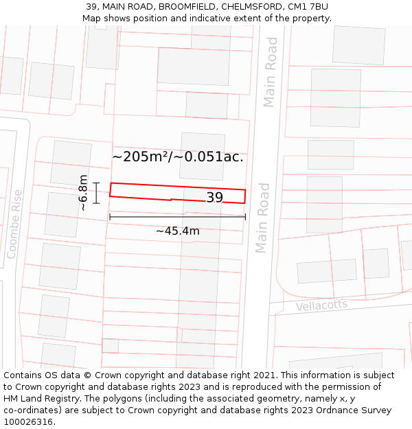 39, MAIN ROAD, BROOMFIELD, CHELMSFORD, CM1 7BU: Plot and title map