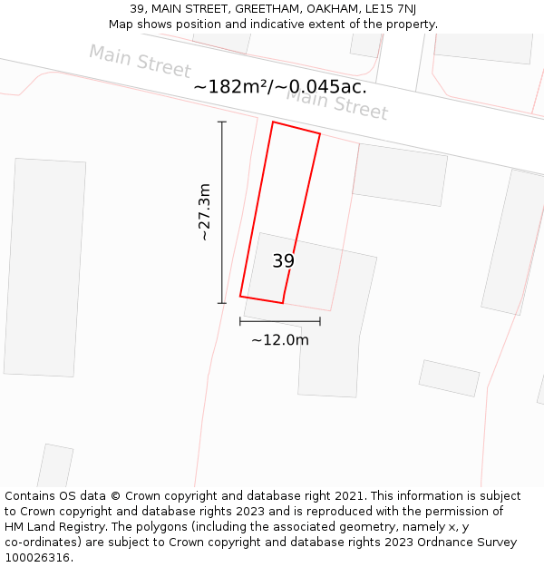 39, MAIN STREET, GREETHAM, OAKHAM, LE15 7NJ: Plot and title map