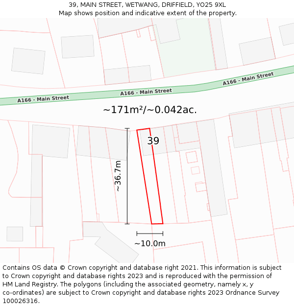 39, MAIN STREET, WETWANG, DRIFFIELD, YO25 9XL: Plot and title map