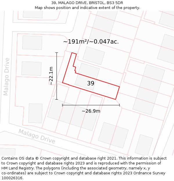 39, MALAGO DRIVE, BRISTOL, BS3 5DR: Plot and title map