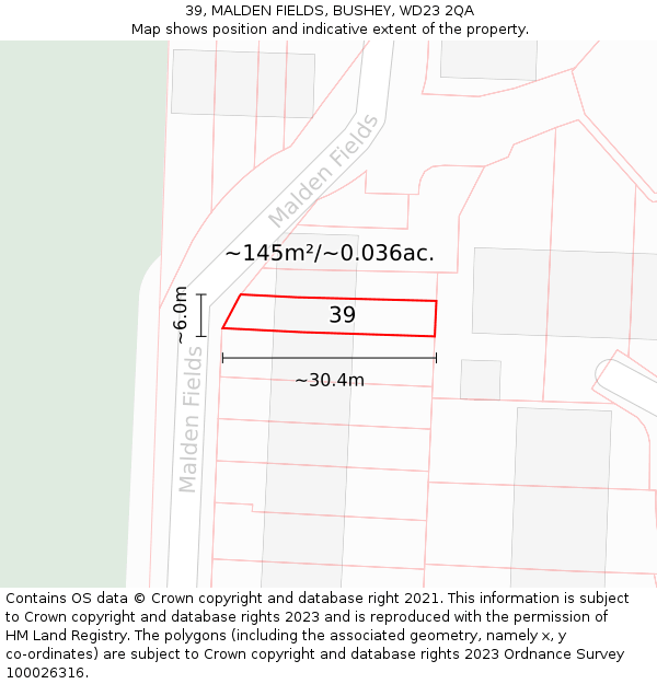 39, MALDEN FIELDS, BUSHEY, WD23 2QA: Plot and title map