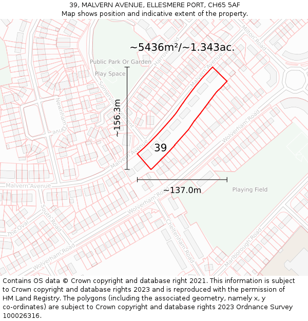 39, MALVERN AVENUE, ELLESMERE PORT, CH65 5AF: Plot and title map